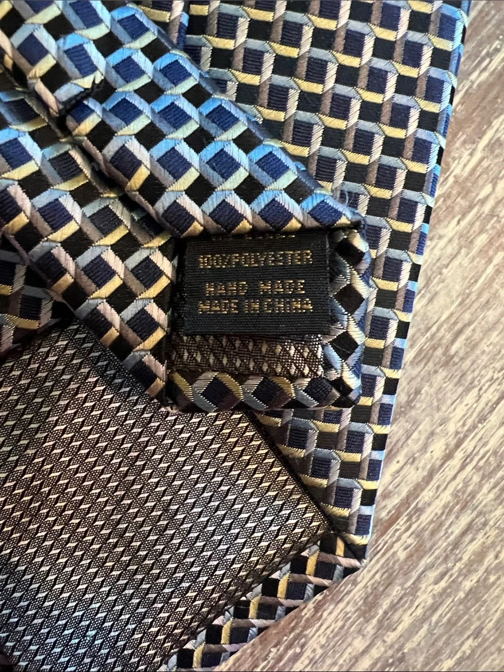 Assorted Men's Blue Patterned Silk and Polyester Ties. Set of 4
